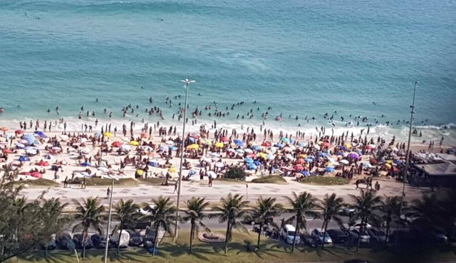Panoramic view of the sea, lagoon and mountains - Barra da Tijuca Beach in Rio de Janeiro